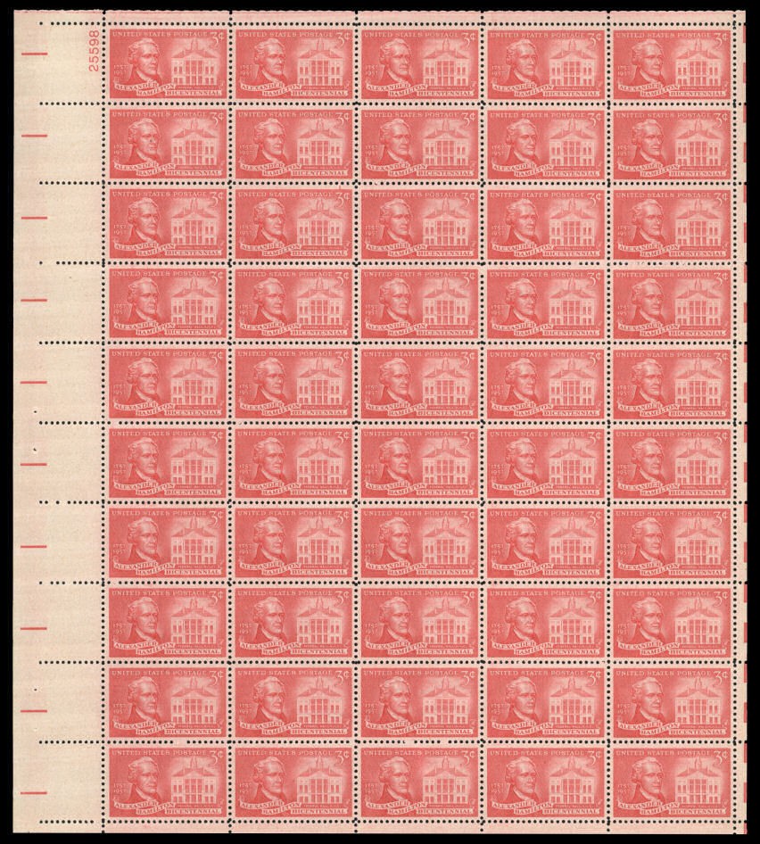 Alexander Hamilton Bicentennial Sheet of Fifty 3 Cent Postage