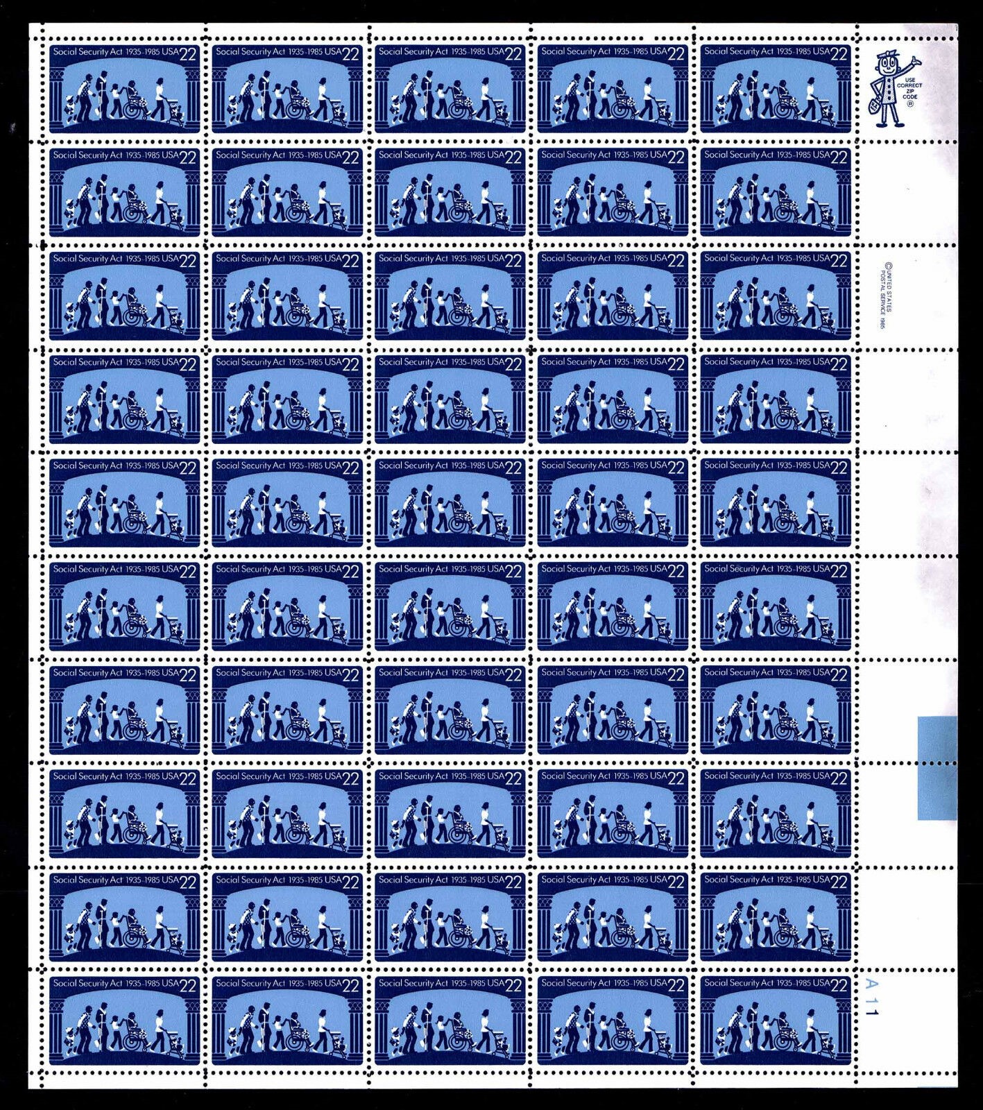 切手42 Social Security Act Sheet of Fifty 22 Cent Postage Stamps Scott