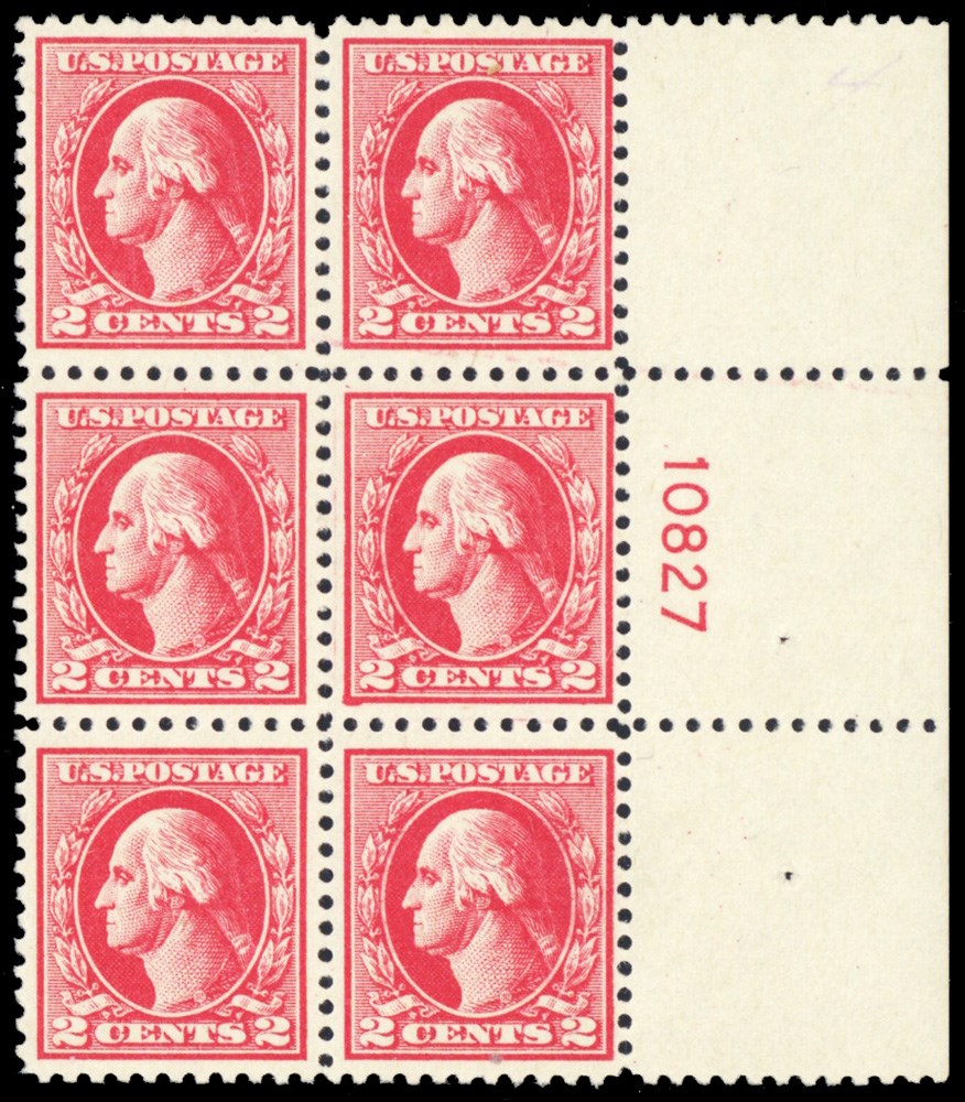 526, Mint 2¢ VF-XF NH Side Plate Block of Six Stamps Cat